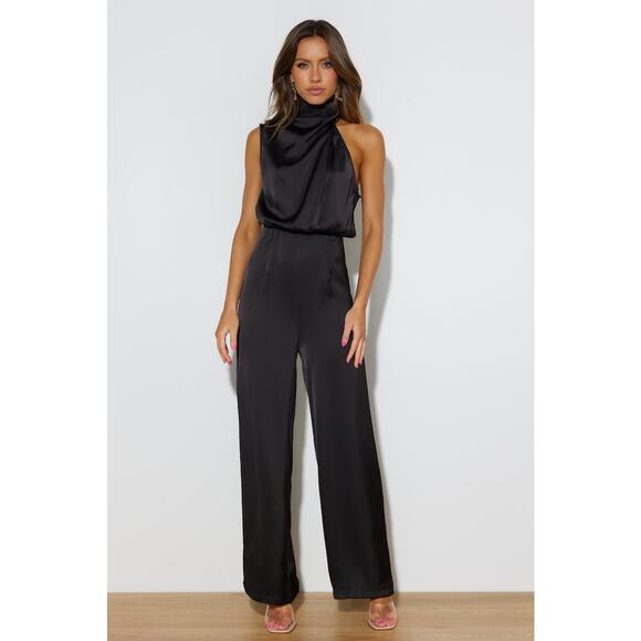 Hello Molly Pants - HELLO MOLLY Youthful Days Jumpsuit Black Satin One Shoulder Women's Size 8 EUC